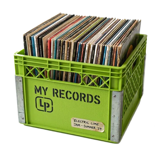 Crate of vinyl records